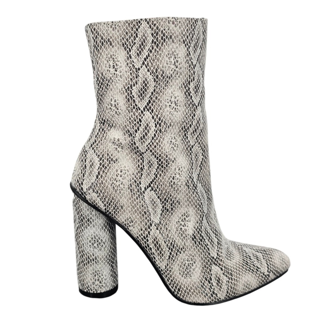 Fashion Nova Boots‎ Midnight Lover Vegan Leather Snakeskin Black White Womens 7